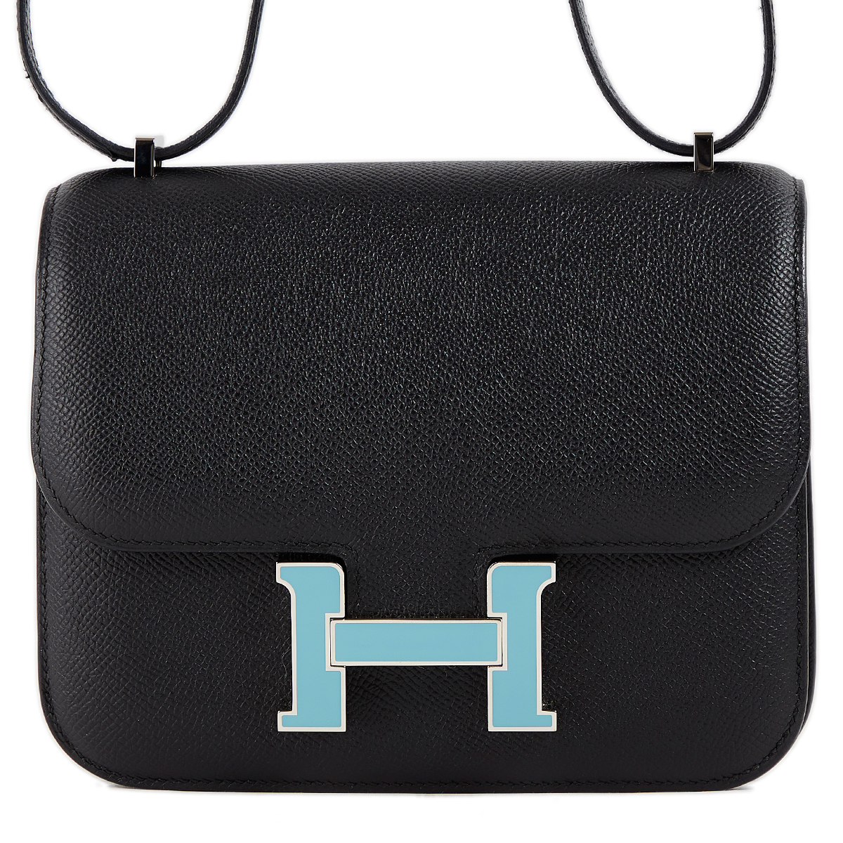 Hermes Mini Constance 19cm Epsom Leather Palladium Hardware, 8U Blue Glacier  - H Famous